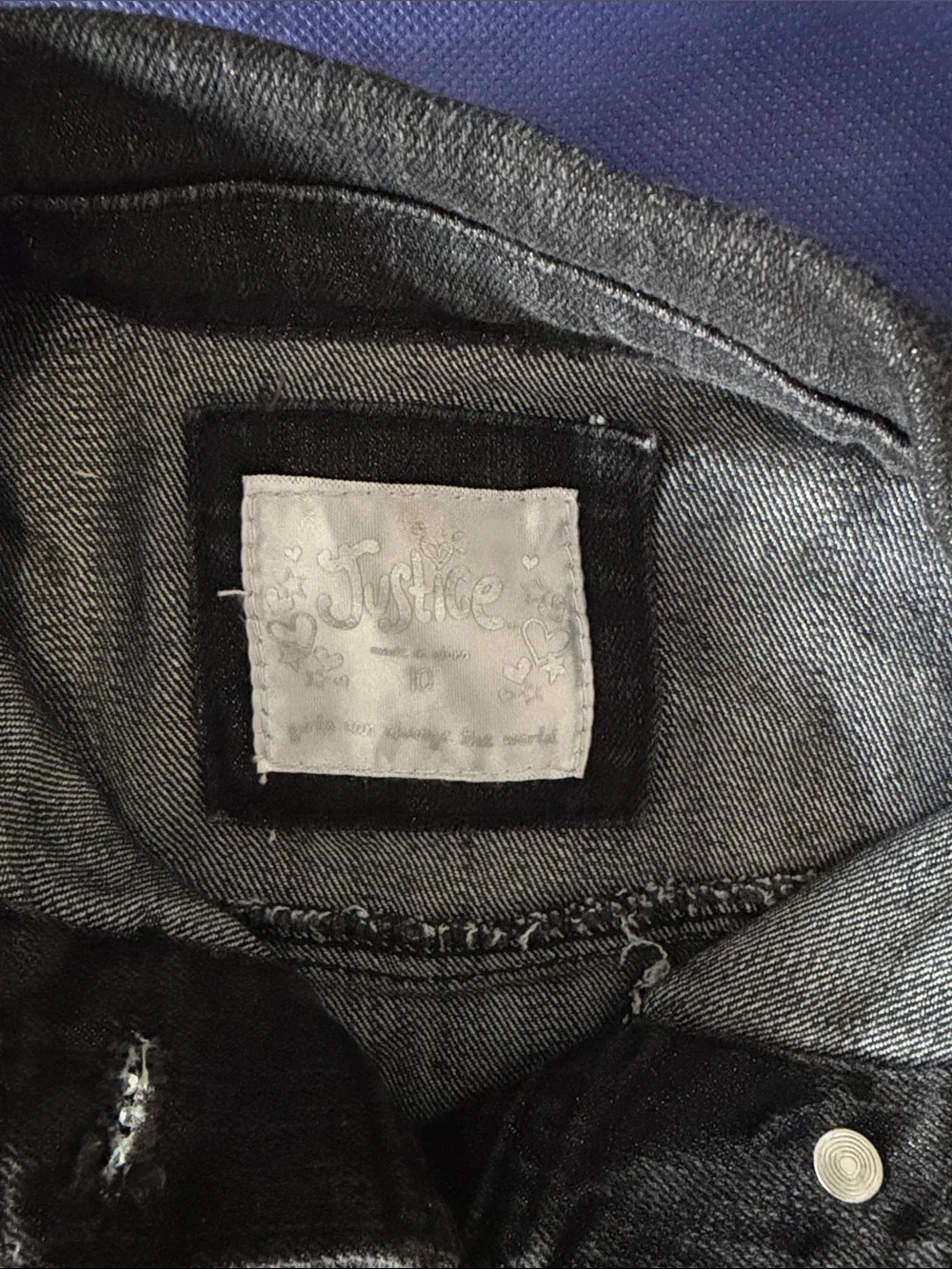 Justice Black Denim Vest with Rhinestone Collar